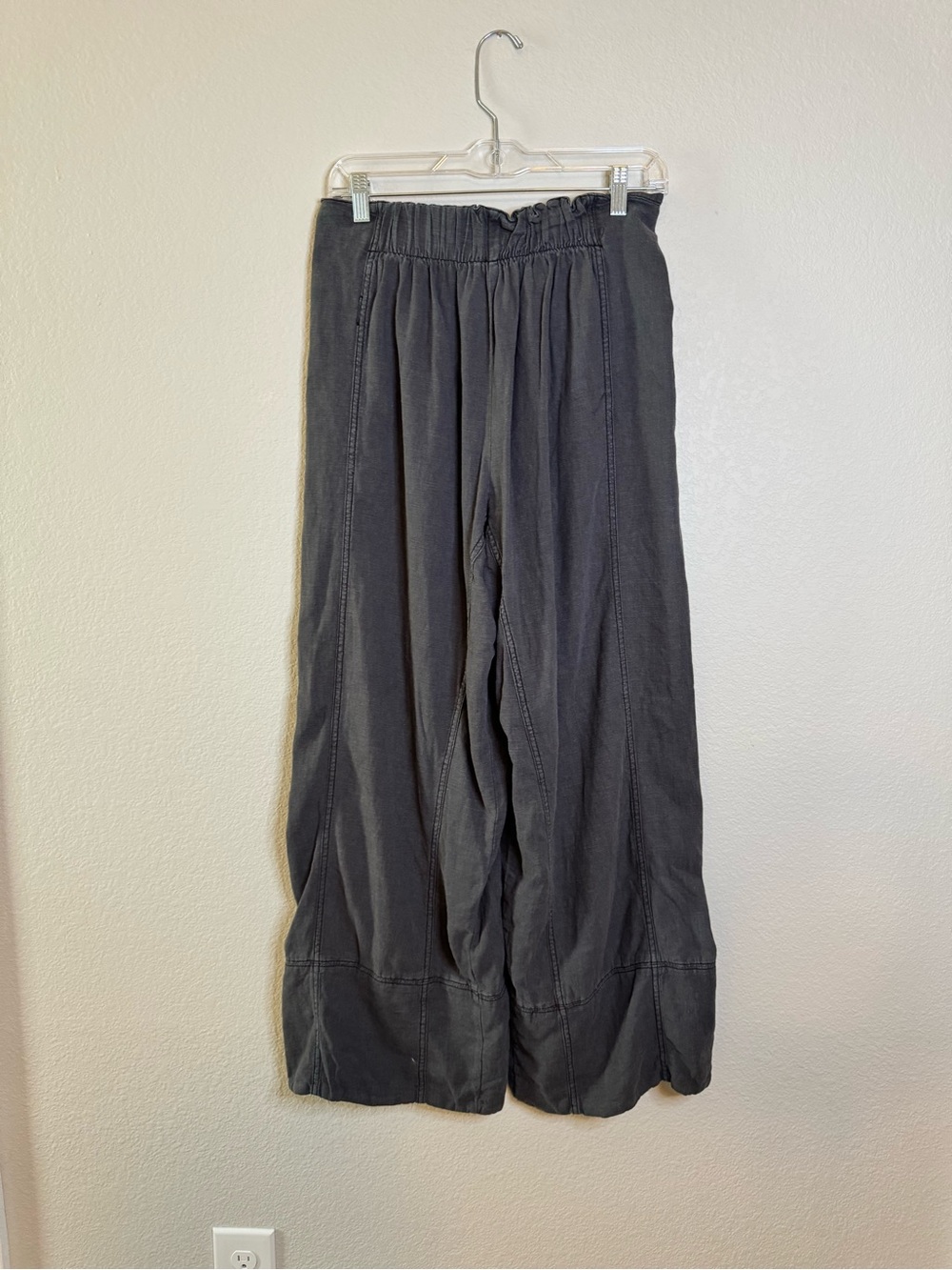 Free People Day's End Linen Wide Leg Pull-On Pants Charcoal Grey - Picture 3 of 14